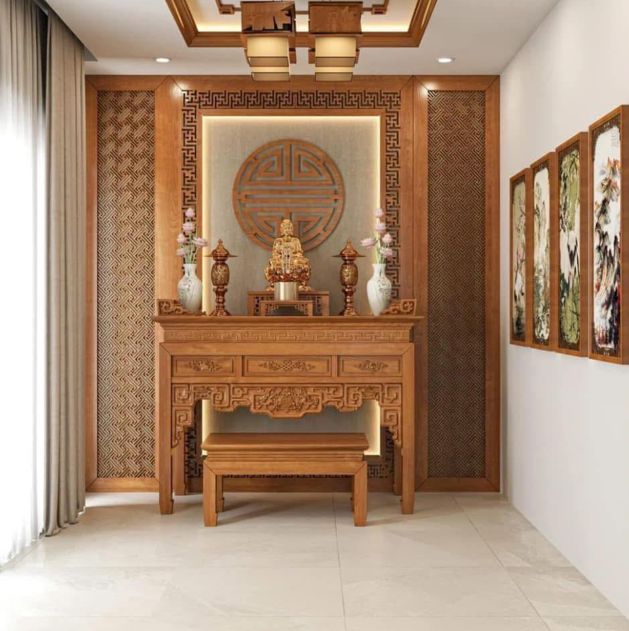 Mẫu vách ngăn phòng thờ trang nghiêm, ấm cúng